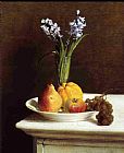 Fruit Canvas Paintings - Still Life Hyacinths and Fruit